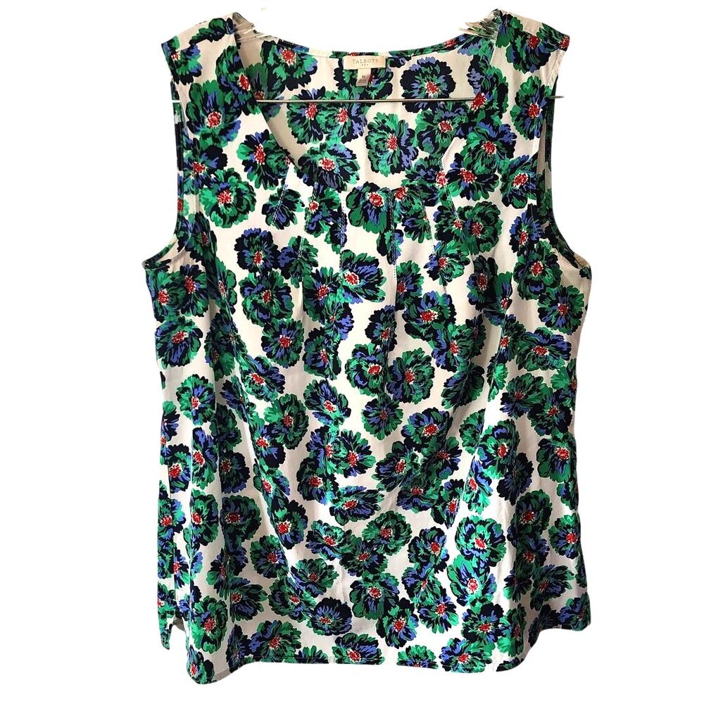 Talbots Sleeveless Tank Floral Light Weight Pleated Neckline Size Medium